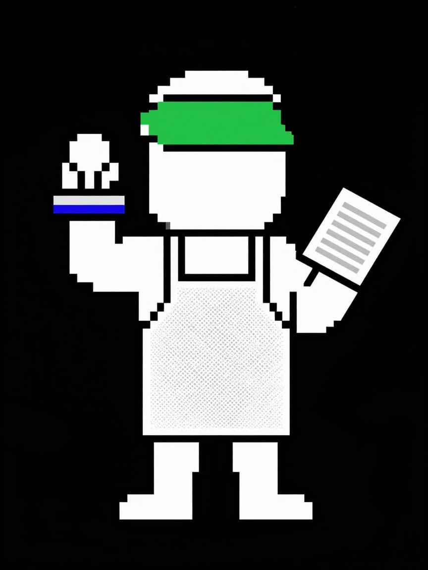 Pixel deeds clerk holding a stamp and a deed tile